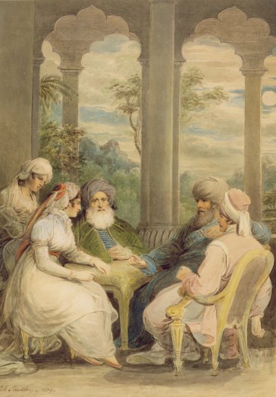 El príncipe Rasselas y su hermana conversando en su palacio de verano a orillas del Nilo, 1804 de Samuel Shelley